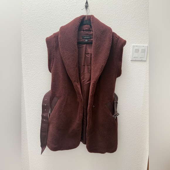 Karen Millen Deep Burgundy Teddy Sleeveless Belted Vest oversized 4 - Picture 9 of 12